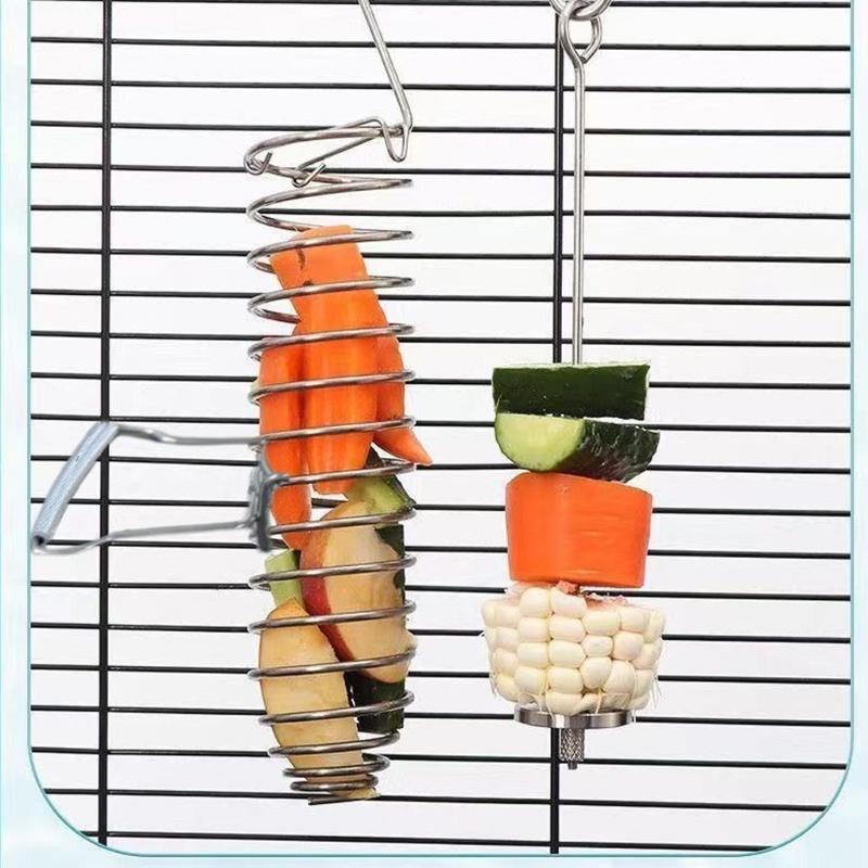 Stainless Steel Hanging Bird Feeder With Perch Stand For Parrots Cockatiels And Pet Bird Fruit Vegetable Treats Feeding