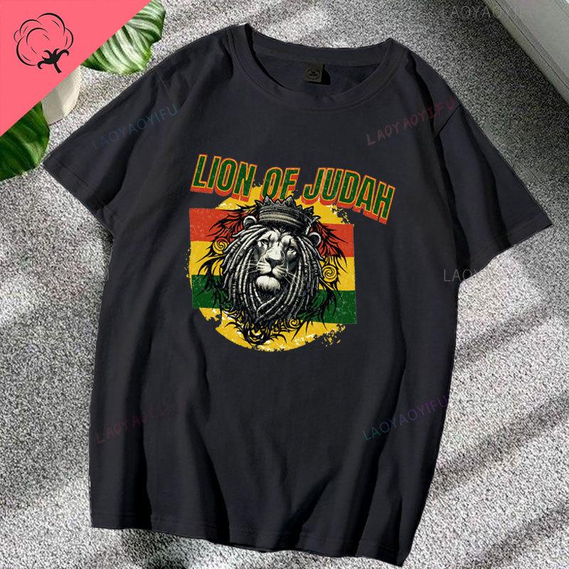 T-shirt Leone Rasta Giuda Cuffie Rastafariano Giamaicano Zion Uomo Cotone di Alta Qualità Canottiera Casual Traspirante Abbigliamento Street