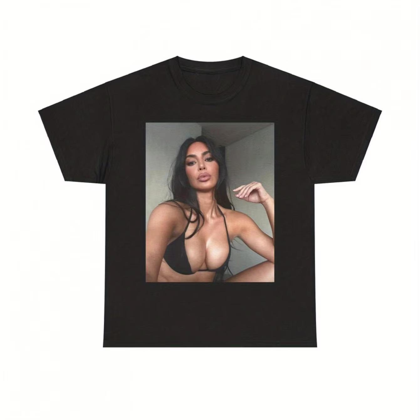 Unisexs Patterned Tshirt Features Kim Kardashian Striking White Print Summer Unisexs and Womens Loose and Breathable Tshirt Top 2XL