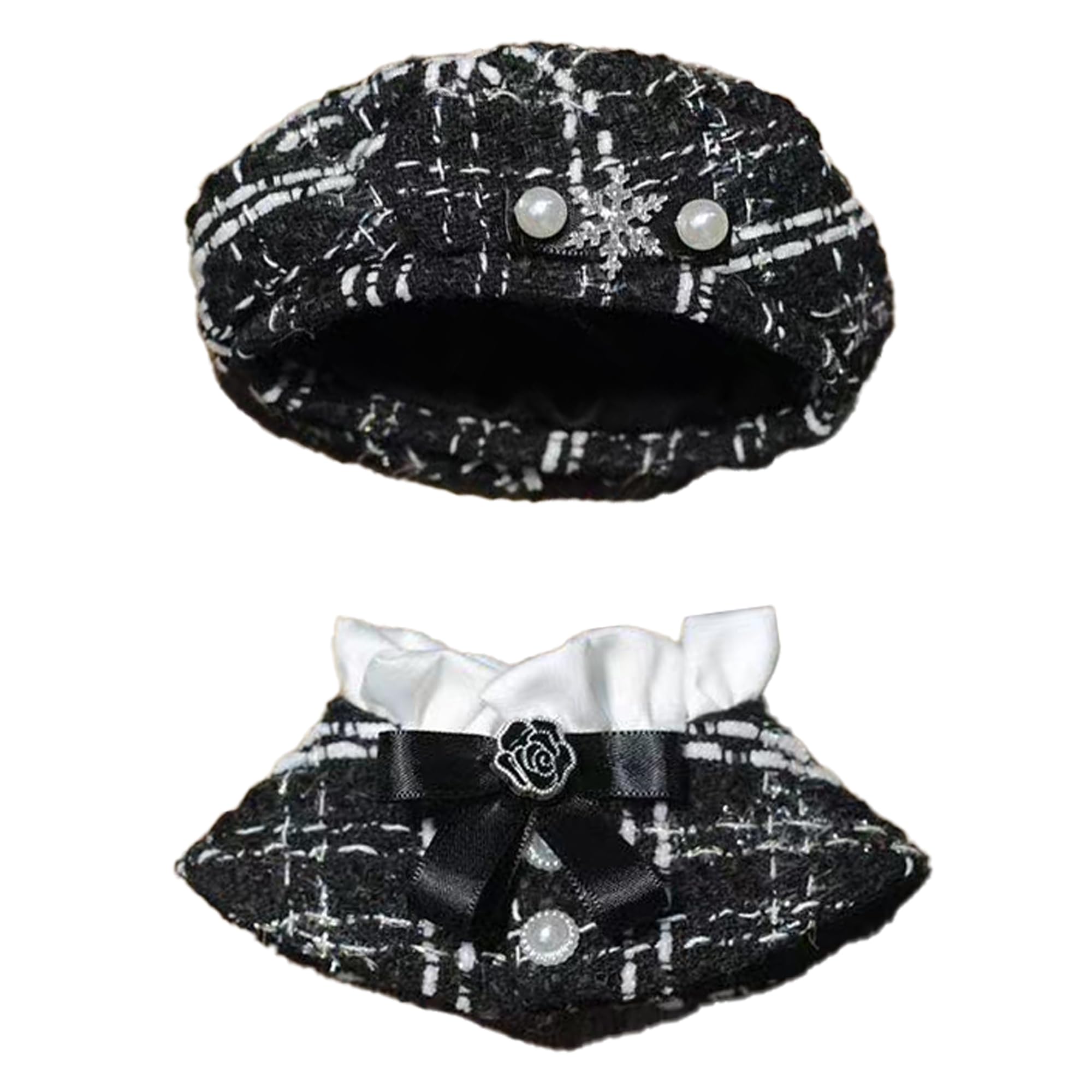 

Tweed Beret Cape for 15cm Black Poncho Hat Cape Shawl Set Stuffed Animal Check & [Product]