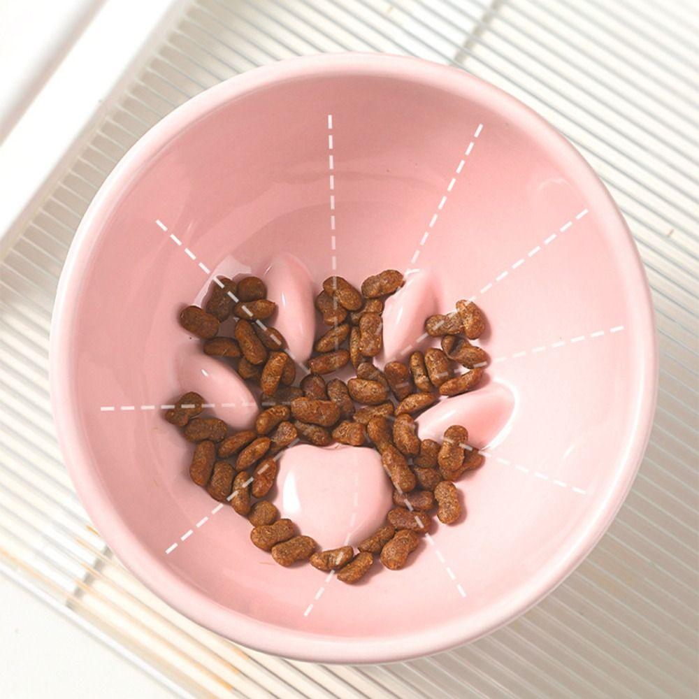 Anti Tipping Cat Slow Food Bowl Slanted Mouth Dog Feeding Basin Pet Drinking Feeder  Kitten Puppy