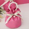 Solid Color PU Drawstring Bag Storage Bag Wedding Candy Bag Pearls Handle Wrist Bag  Festival