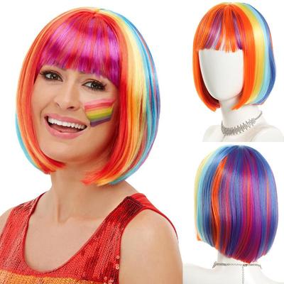 Levendige korte rechte Bob gemengde kleur pruik synthetische pruik natuurlijke uitstraling makkelijk te stylen ademend Halloweenfeest muziekfestival cosplay