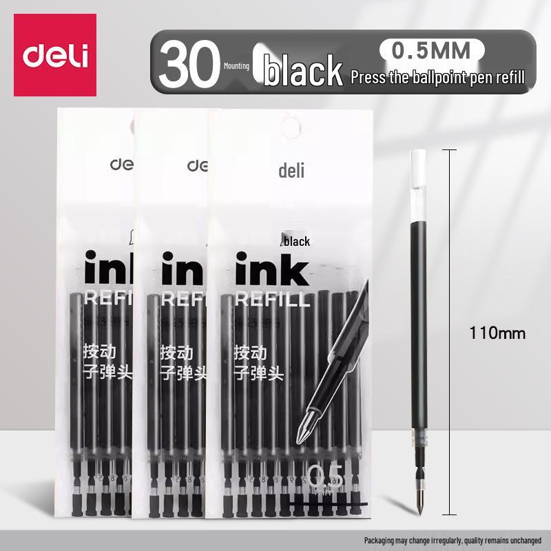 Deli Student Special 0.5mm Black Bullet Tip Refill, Smooth, Large Capacity for Exams & Signing