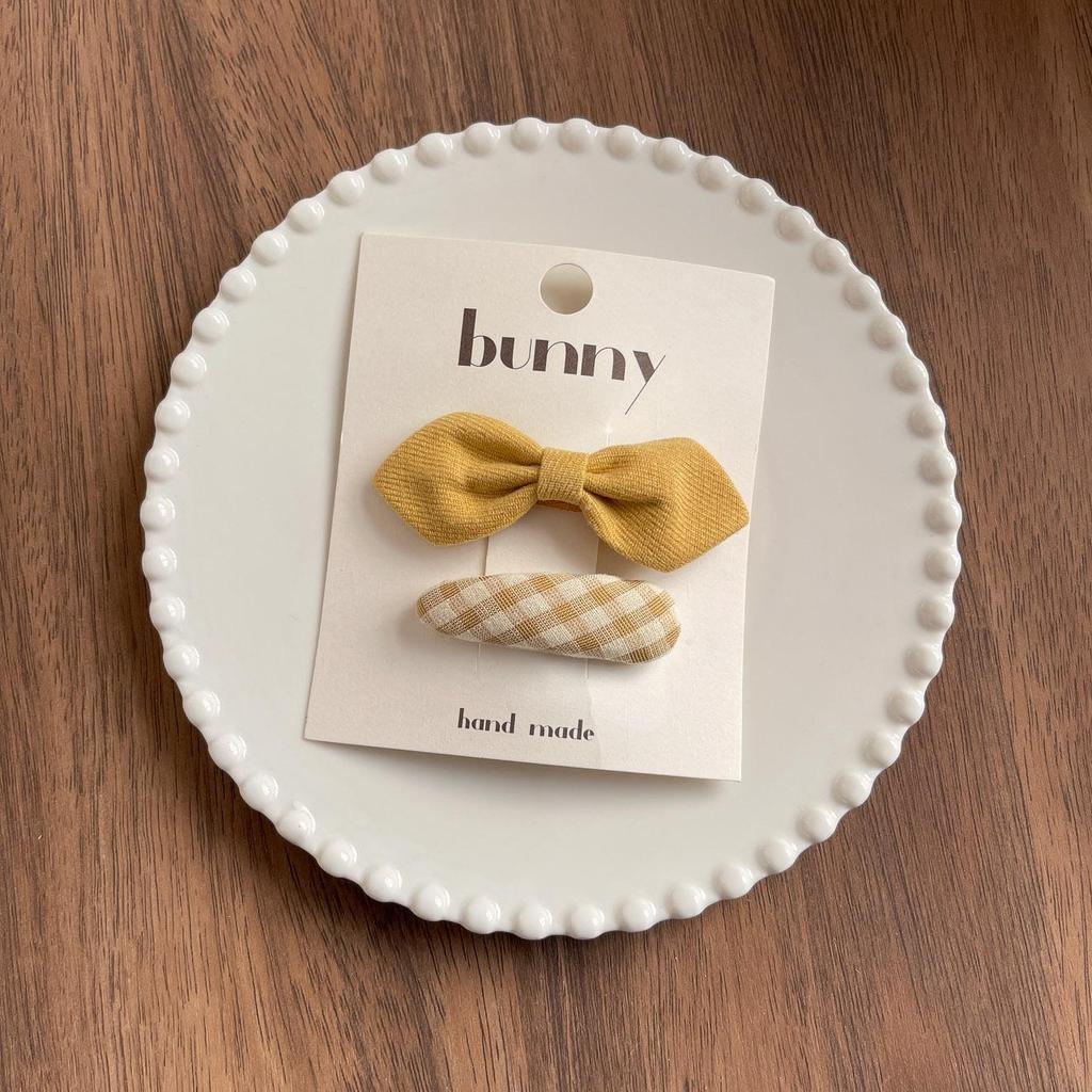 Korean Yellow Plaid Star Rabbit Embroidered Bow Hair Clip for Kids