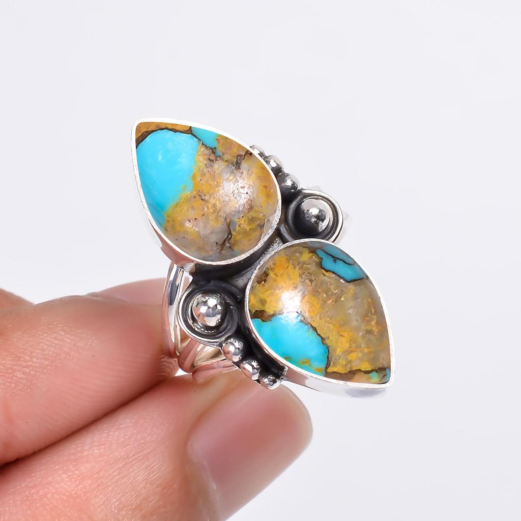 Copper Turquoise - Pilot Mountain Gemstone 925 Sterling Silver Ring V9394, Blue & Brown Ring, Pear Ring, Valentin's Day Gift, Gift For Her, Birthday G