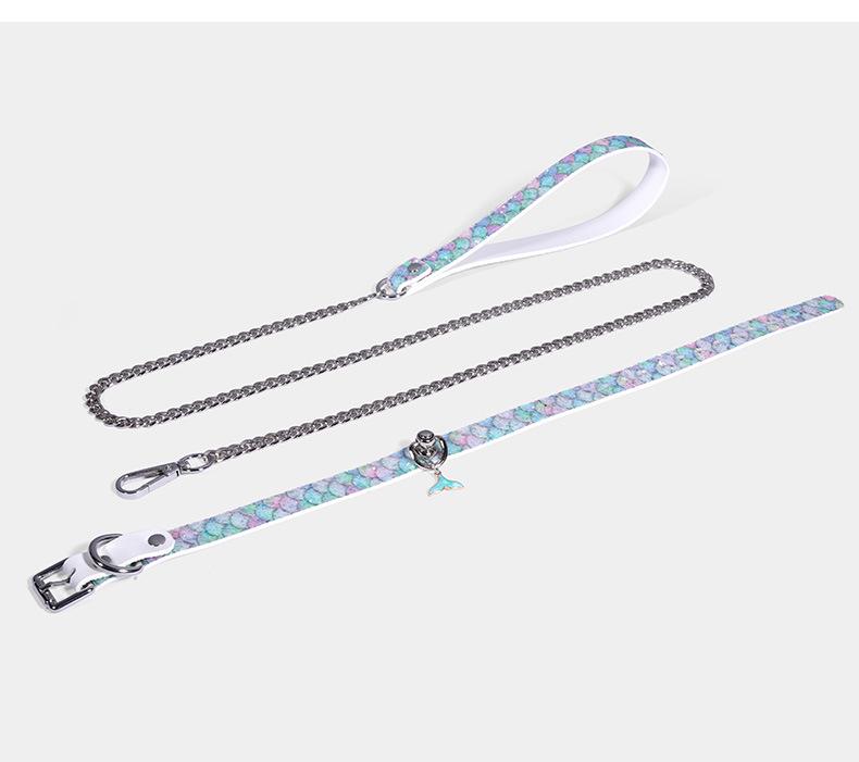 Engravable Mermaid Sequin Dog Collar & Leash Necklace for Couples синий