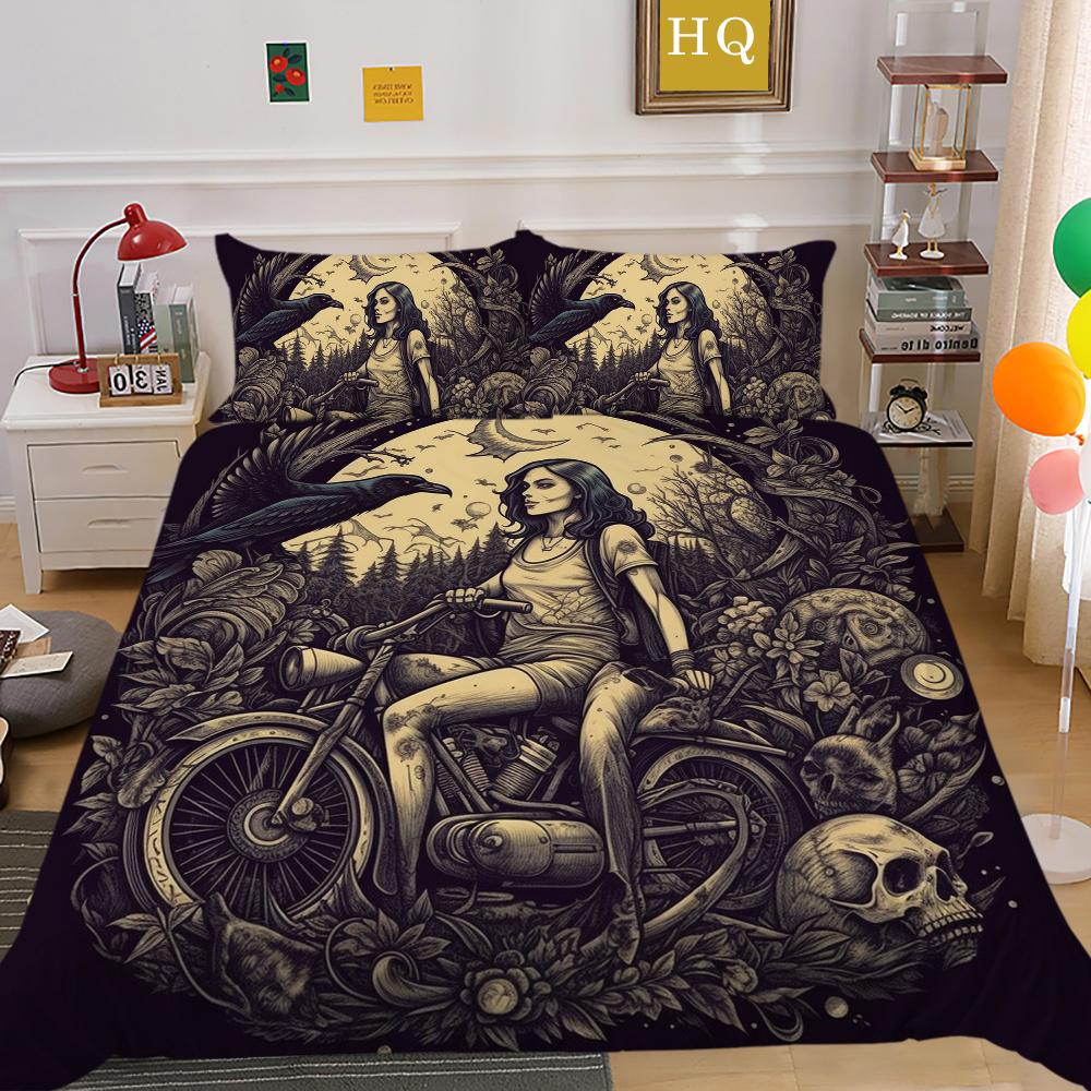 Beauty Skull Printed Comforter Cover Set Twin Size Polyester Home Bedclothes Highend Soft Duvet Cover Set