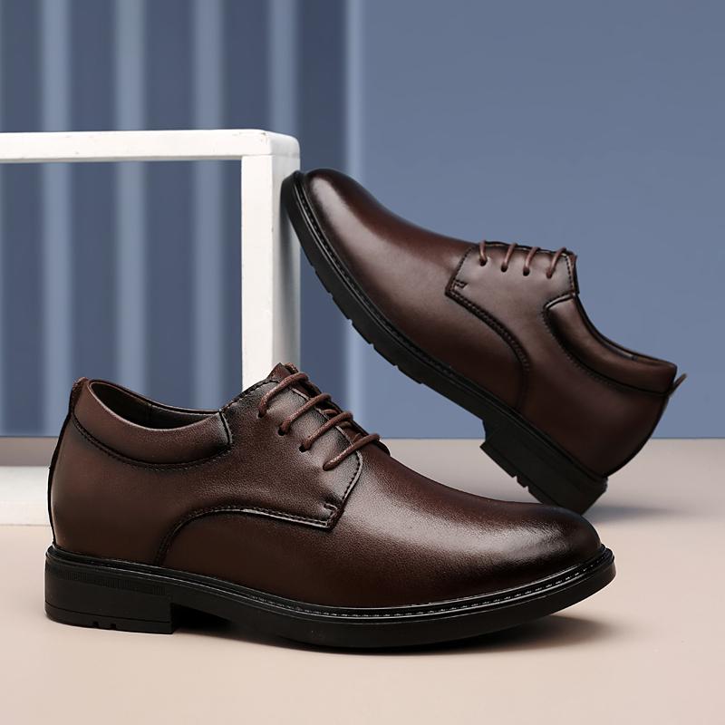 Summer Hollow Out Business Men Oxford Leather Shoes Elevator Man Height Increase Insole 6CM Formal Breathable Large Size 35-47