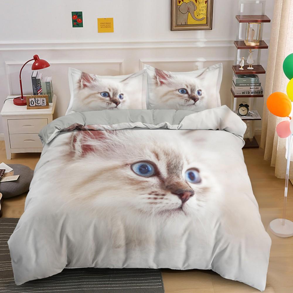 Lovely Baby Cat Bedding Set 3D Kitten Flower Bed Single Double Queen Twin Full Size Duvet Cover Set Kids Girls Room Decor