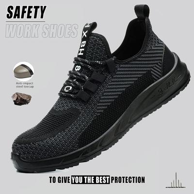 Casual Safety Shoes For Men Breathable Work Sports Shoes Adjustable Steel Toe Shoes Puncture Resistant Safety Protection Shoes