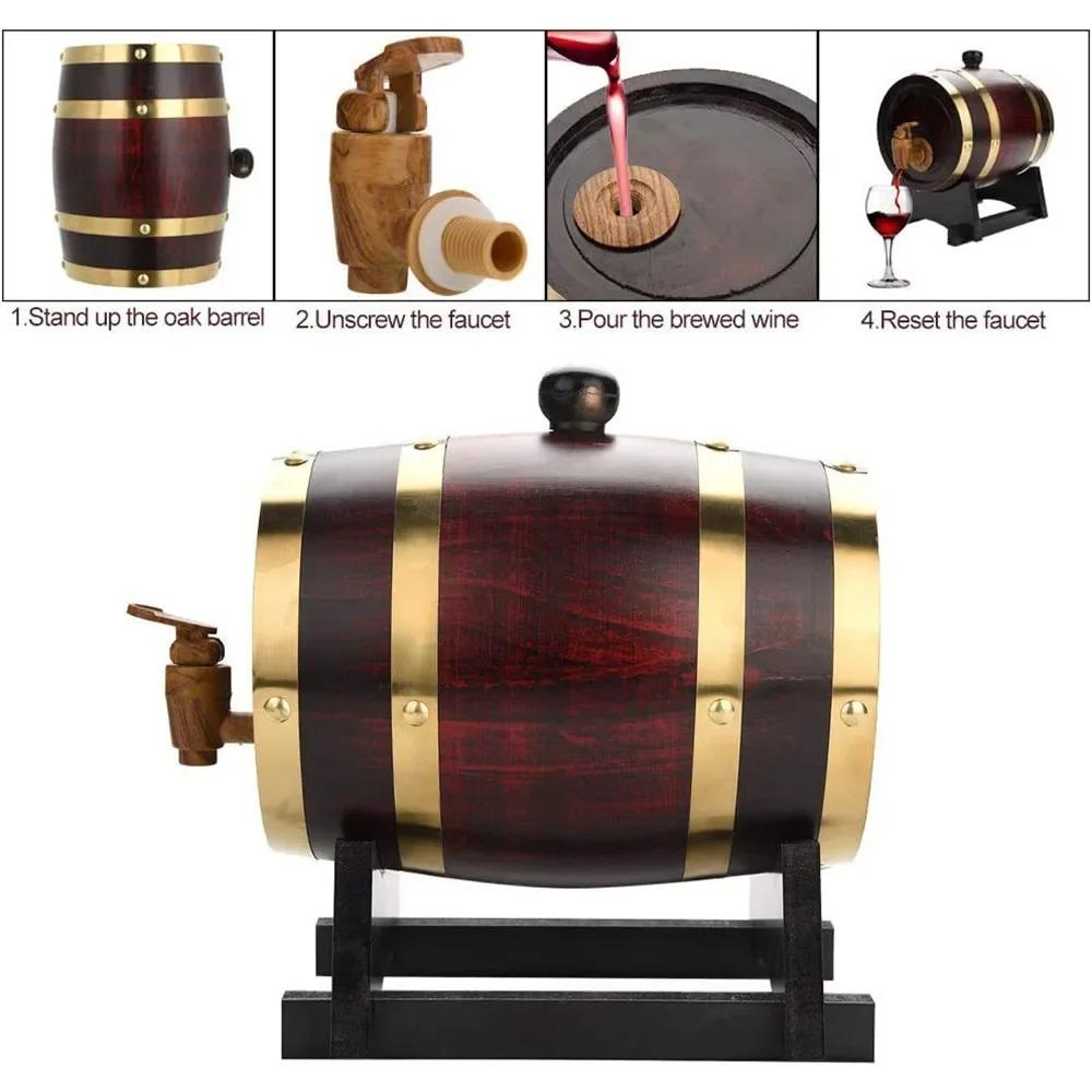 1,5 l/3 l Drewniana beczka Retro Beczka po whisky Wiadro na czerwone wino Pojemnik do przechowywania o dużej pojemności z kranem Akcesoria do wyrobu wina