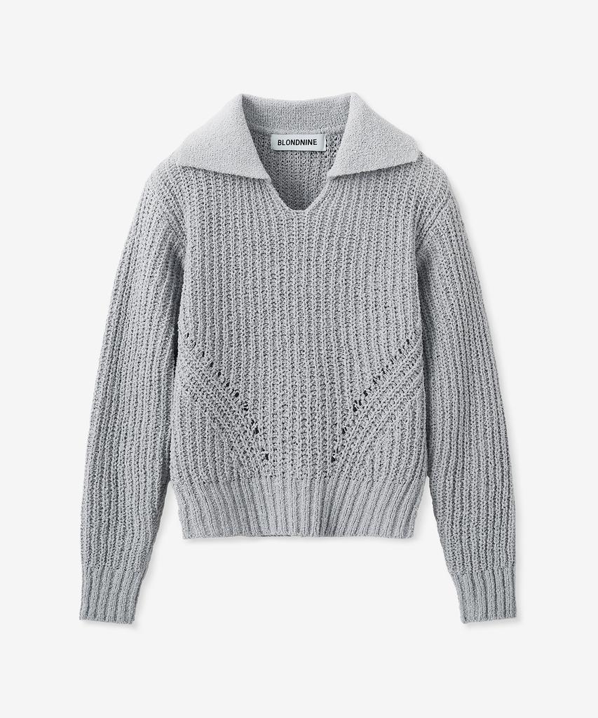 BLOND9 Volume Open Collar Boucle Knit_Gray