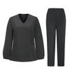 Women's Quick Drying Fabric Solid Color V-neck Pocket Long Sleeve Pants Set Workwear