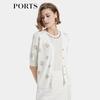 PORTS Women's Spring Jacquard Logo Short Sleeve Knit Cardigan