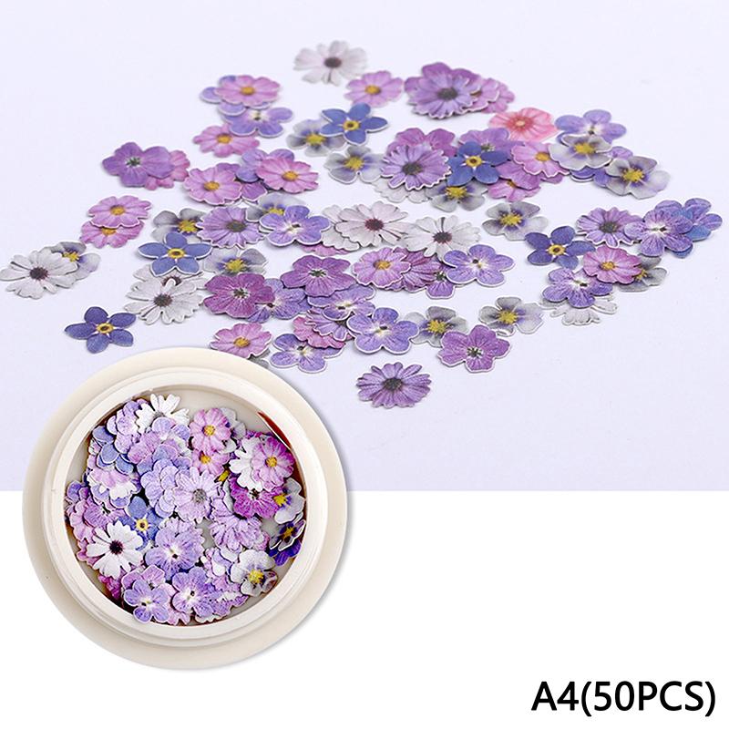 50 Pcs/Box Nail Art Charms Color Mixed Small Daisy Flower Rose Ultra Thin Wood Pulp Patch Diy Nail Art Jewelry Nail Accessories A4