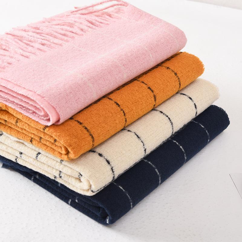 Line Scarf Women's Winter High-end Plaid Shawl 2025 New Versatile Fashion Scarf Double-sided Thickening