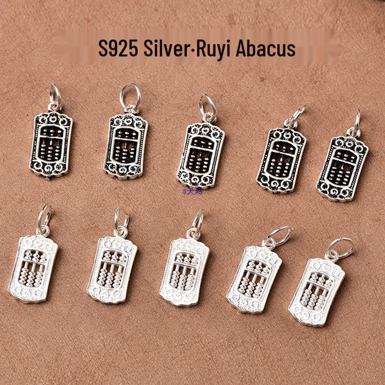 

925 Silver Ruyi Abacus Tassel Pendant Bracelet for Women, Handmade Beaded Sterling Silver Rope Accessories Bright Silver Ruyi Abacus - 1 piece