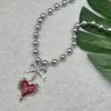 Y2k Subcultuur Zilverkleurig Strikje Rode Druipglazuur Doornig Hart Hanger Kralenketting Ketting voor Vrouwen Mannen Gotische Charm Sieraden