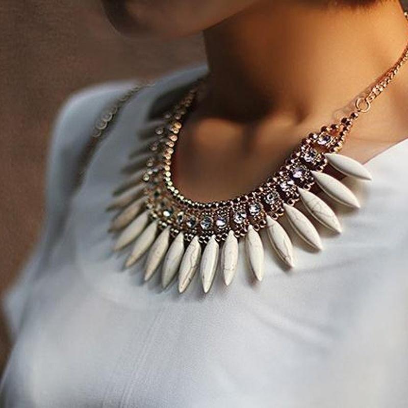 Fashion Femmes Rond Chaîne Pendentif Cristal Chunky Choker Statement Bib Collier