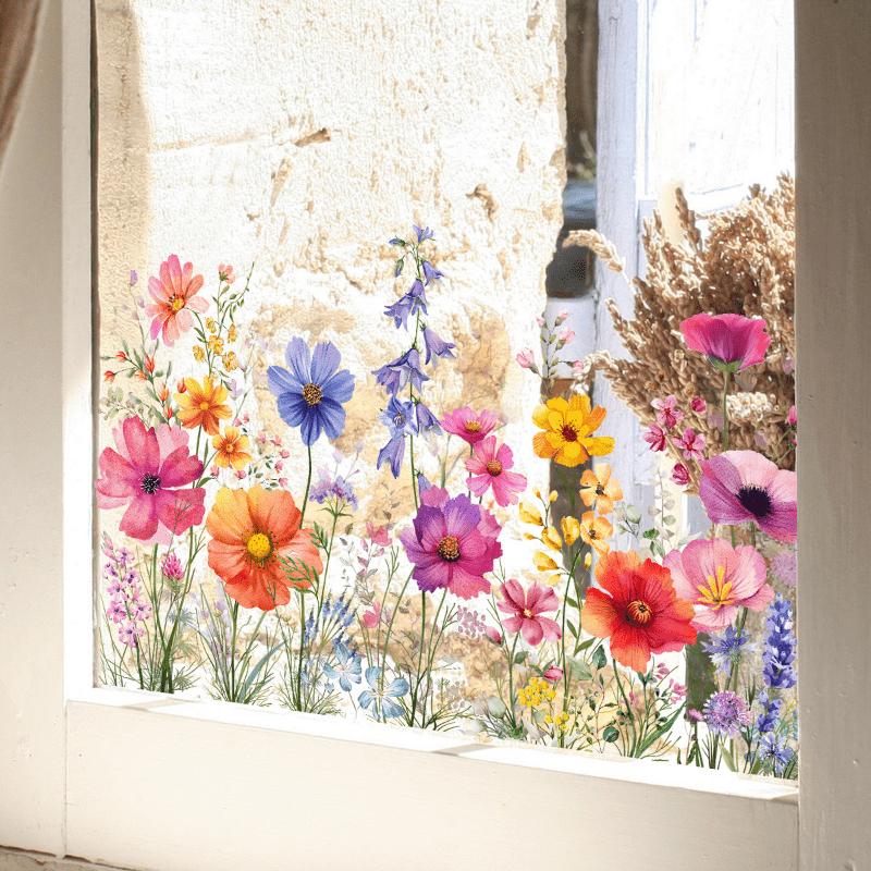 Double-Sided Static Cling Window Decal, Hand-Painted Floral Design, Removable PVC Sticker for Glass, Walls, Smooth Surfaces, Perfect for Room Decor