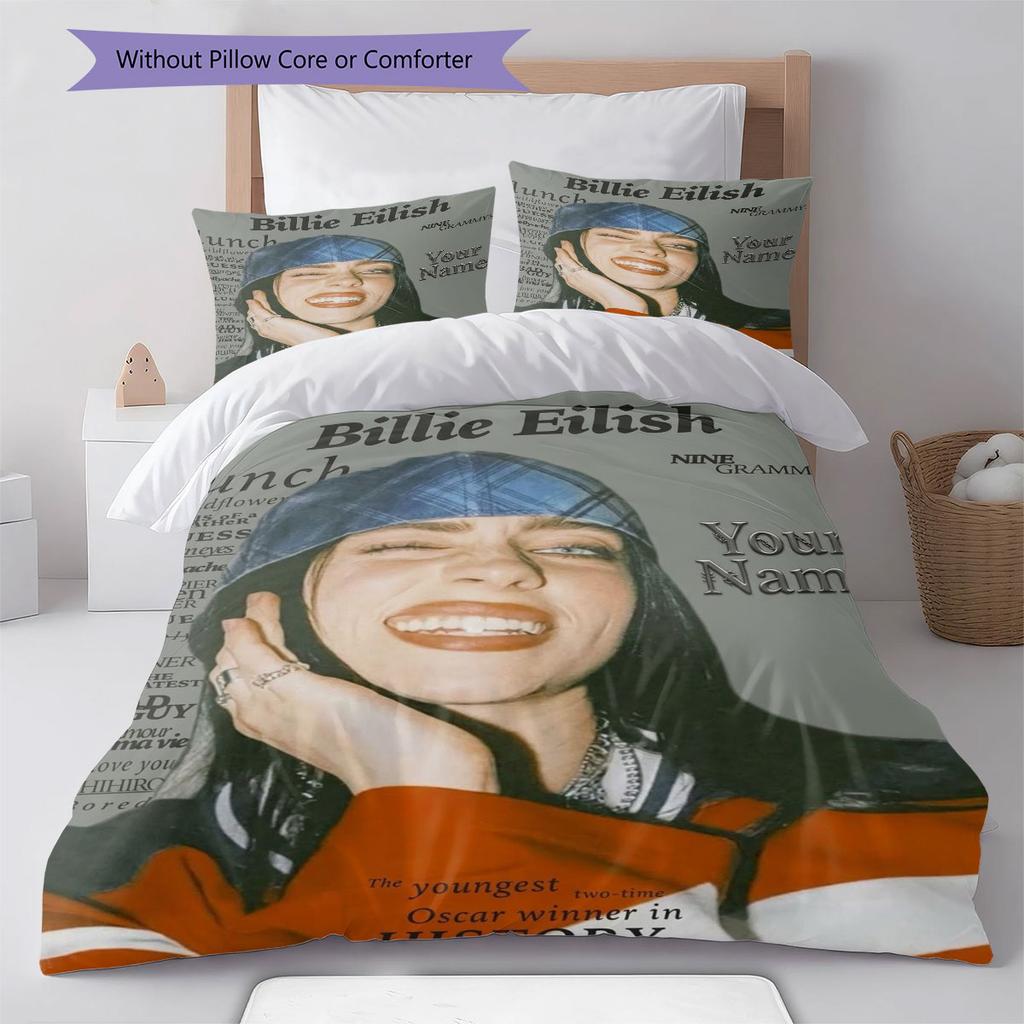Billie Eilish Custom Name Pattern Bedding,Quilt Set Quilt Cover Pillowcase Home Birthday Gift(1 * Duvet Cover + 2 * Pillowcase, Without Core)