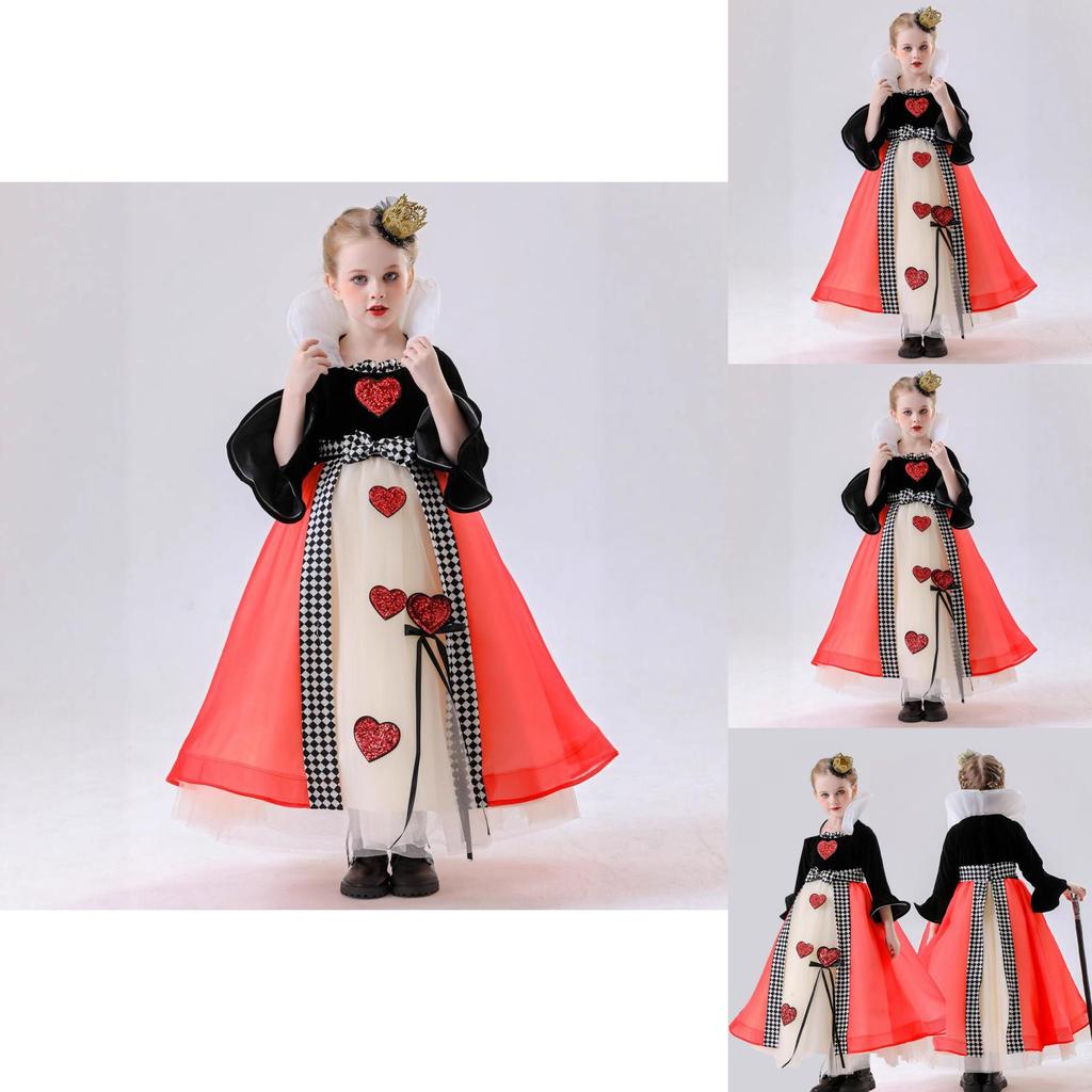 Alice In Wonderland Heart Queen Cosplay Dress With Hat For Female Role Play Enthusiasts