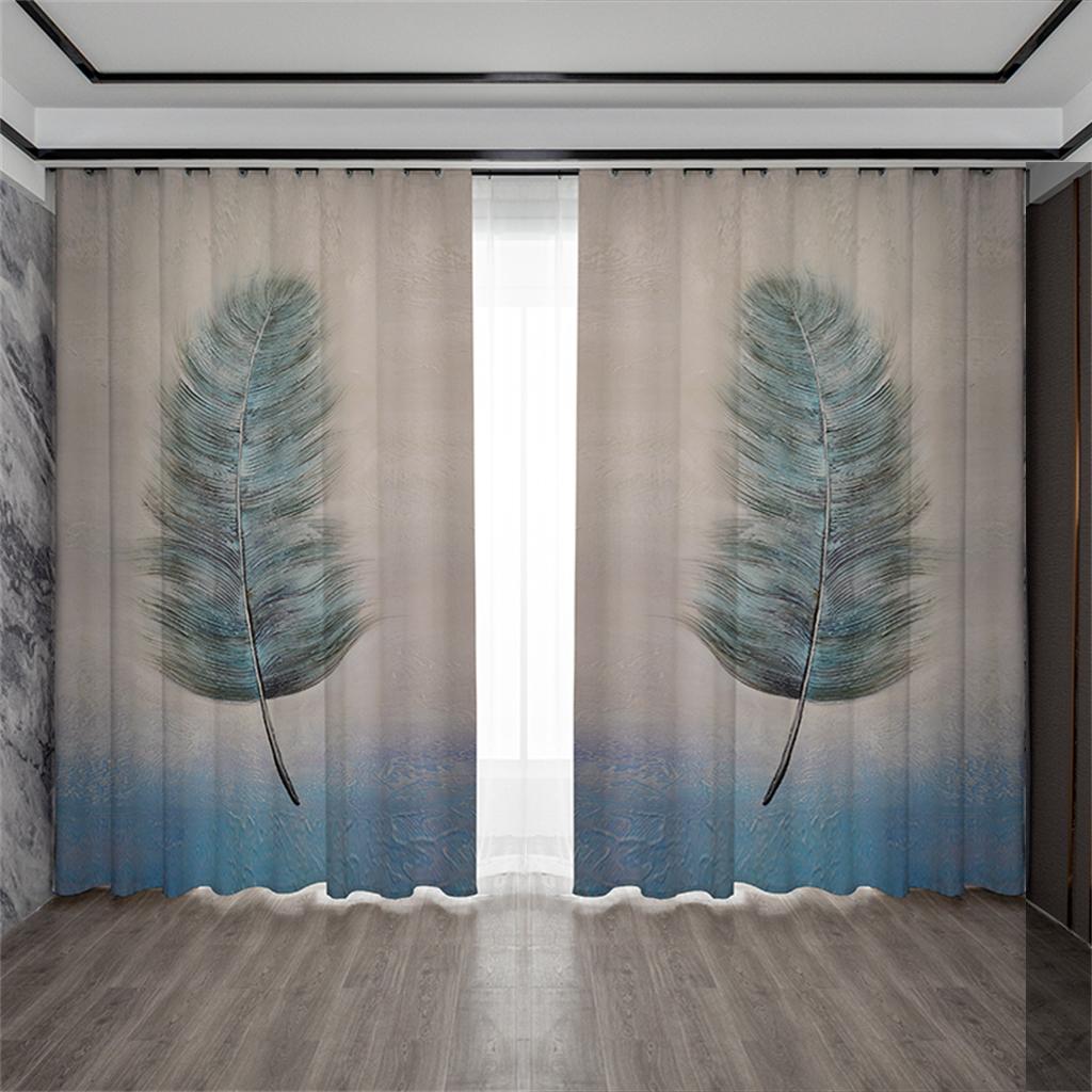 Light luxury feather pattern 3D eco-friendly printed curtain Home office decorative curtain 90g polyester fiber two panels
