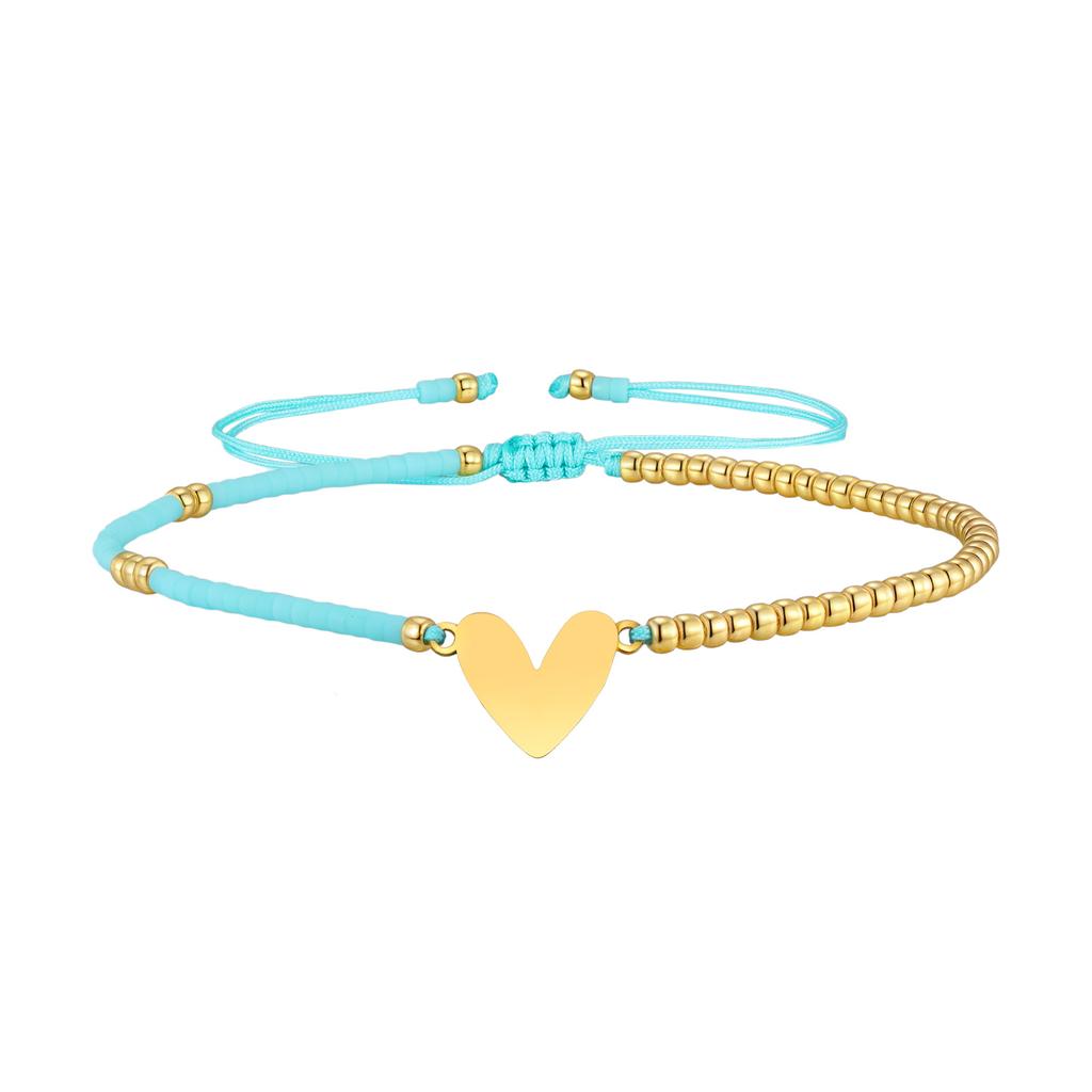 Bohemian Handmade Heart Bracelet, Adjustable Beads Rope Bracelet Stackable for Women Waterproof Jewrlry