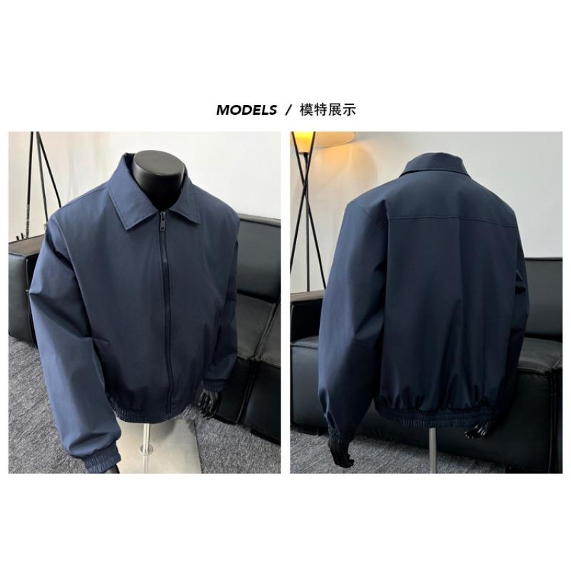 Mens Cropped Flight Jacket American Retro Loose Turn Down Collar Casual Bomber Outerwear