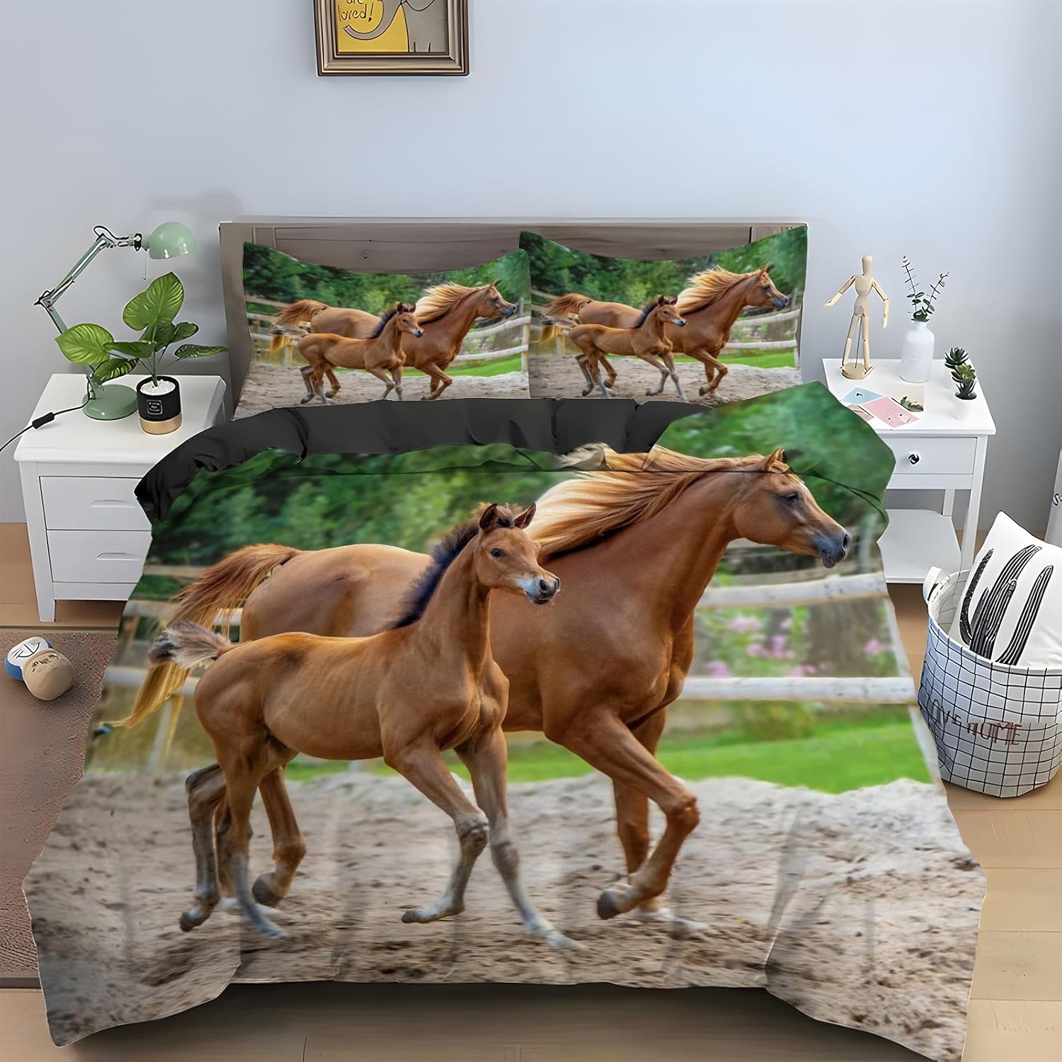 

Комплект пододеяльника с лошадьми Западный ковбойский деревенский фермерский постельный комплект Дикие сельскохозяйственные животные Лошади Пододеяльник Размер Твин Фул Куин EU Single(135x200cm)