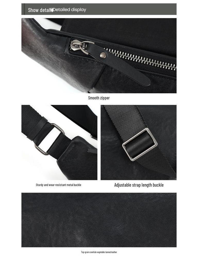 Men's Premium Vegetable Tanned Leather Crossbody Chest Bag - Large Capacity Casual Sports Shoulder Bag