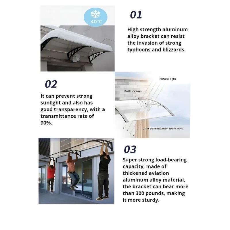 Awning Canopy Aluminum Alloy PC Board Canopy Rain and UV Protection Large Sink Silent Eaves Awning Pergola Aluminium