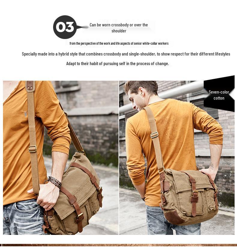Men's Seven-Color Cotton Canvas Crossbody Bag - Student & Outdoor Casual Messenger Style
