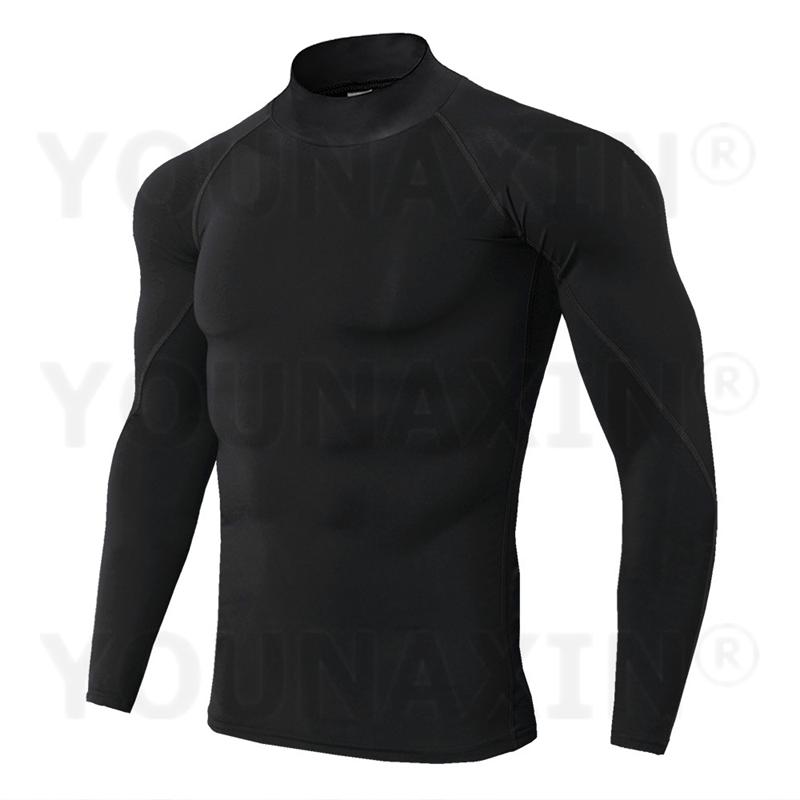 Men's High-necked Sports Long Sleeves T-shirts Skinny Fitness Clothes Yoga Training Running Quick-drying Cycling Tights Top S M L XL 2XL 3XL