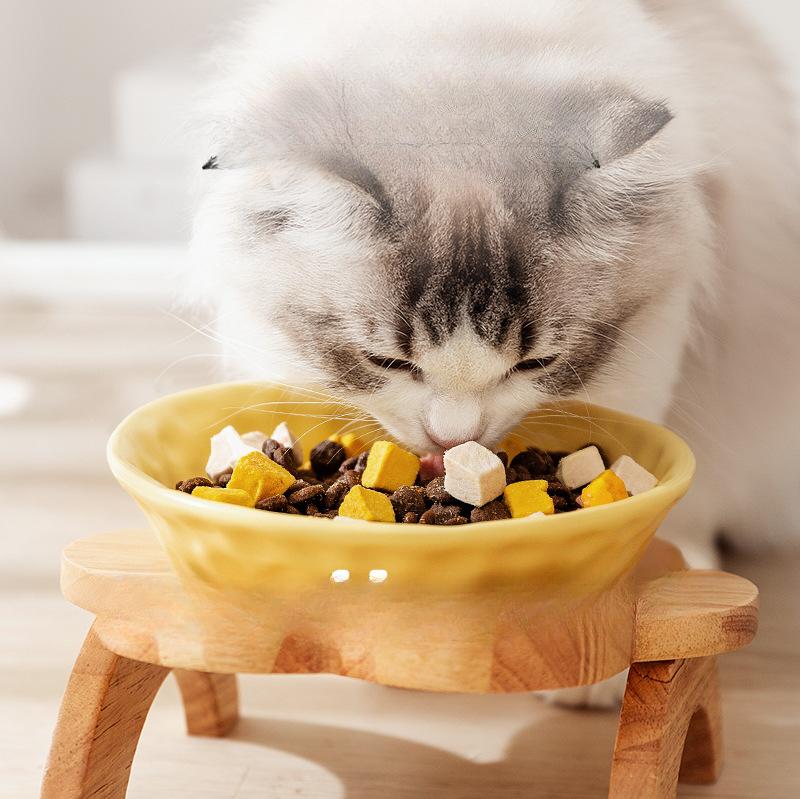 Katzenfutternapf, handgefertigt, Keramik, Katzennapf, Hundefutterspender, Trinker, Holzrahmen, Einzelnapf, Haustiernapf, Zubehör