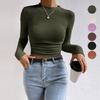 Women Solid Color Crew Neck Long Sleeve Slim Fit Casual Knit Shirt