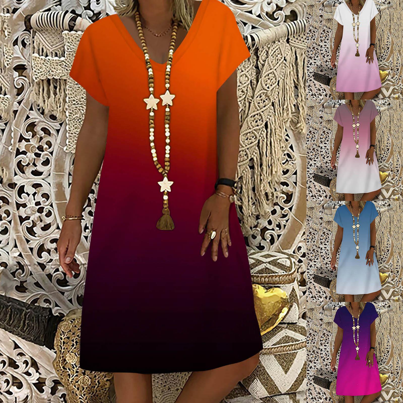 

(Куниде) Женское повседневное сексуальное модное свободное длинное платье с v-образным вырезом и коротким рукавом