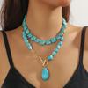 Natural Turquoise Double Teardrop Necklace Women's Niche Beaded Design Multiple Styles Available Beautiful Elegant Versatile Neck Jewelry