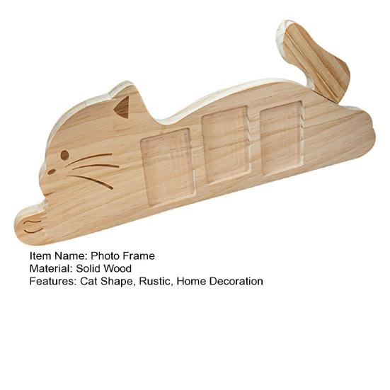 Yousheng Wooden Cat Shape Photo Frame, Rustic Pet Photo Display Frame with Rotatable Tail, Home Office Decorative Picture Holder for 2-inch
