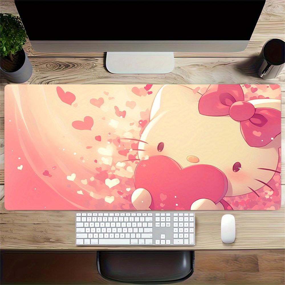 1pc Large Gaming Mouse Pad, UV Reactive Non-Slip Desk Mat, Washable Polyester Hello Kitty Hearts CuteComputer Pad with Vibrant Game Machine