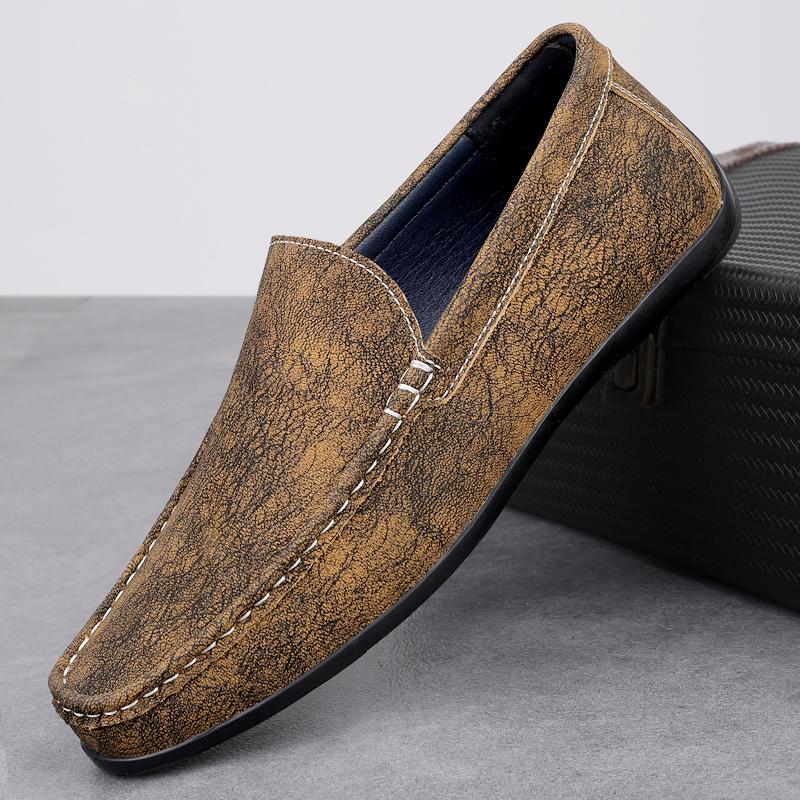 

Fashion 2025 Spring New Men s Comfortable Soft Bottom Bean Shoes Fashion Brand Men s Round Head Breathable Non Slip Casual Leather Shoes 37 чорний коричневого кольору