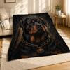 Rottweiler Chain Collar Coral Fleece Blanket Dog Portrait Decor