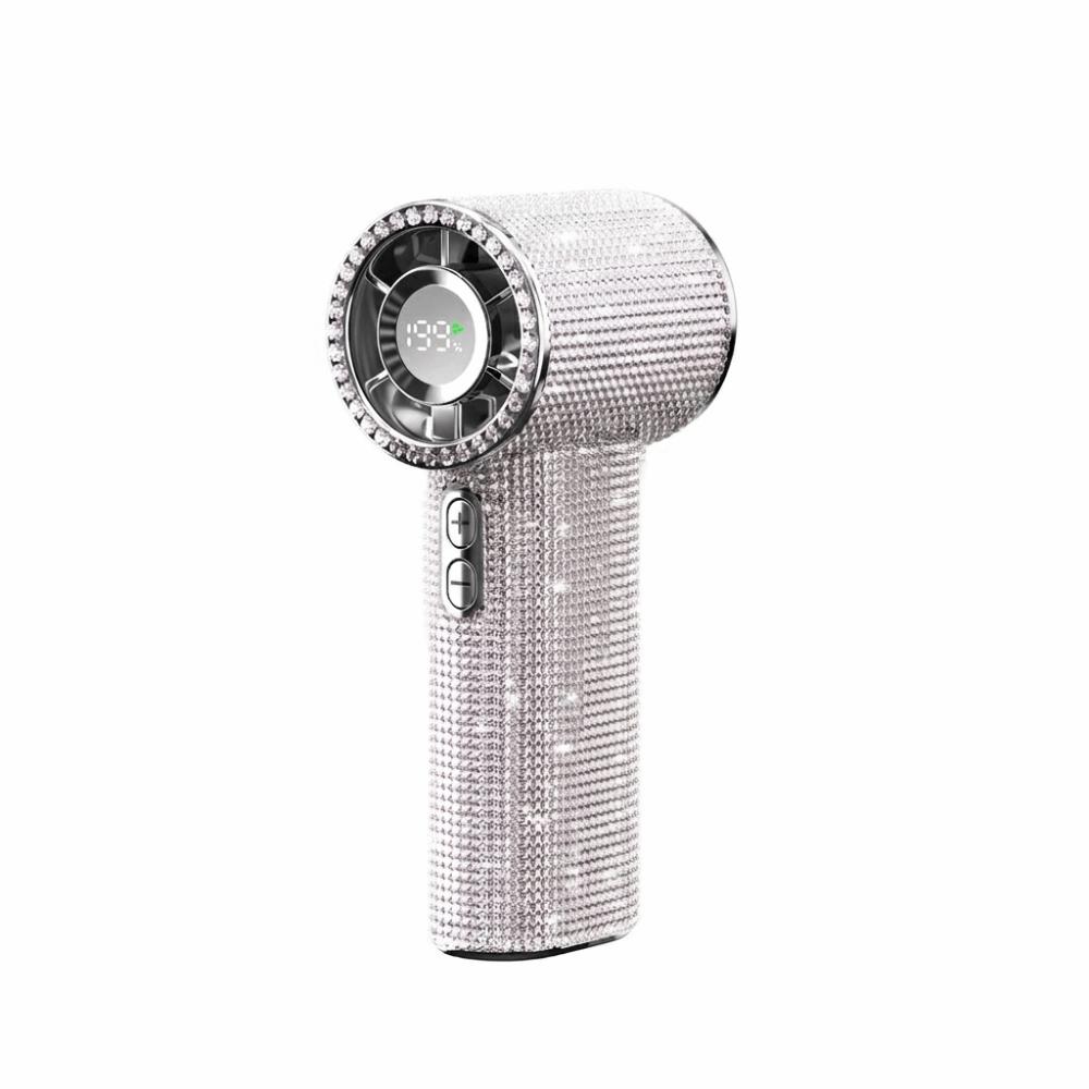 Small Size Rhinestone Handheld Fan Digital Display Portable Hand Fan Ice Cooling