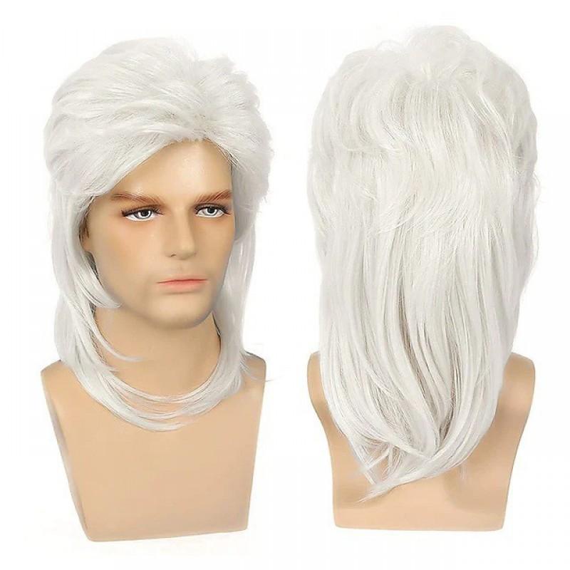 Herren Schwarze Lockige Perücke Rocker Stil Cosplay Vintage Mode Hitzebeständiges Synthetisches Haarteil