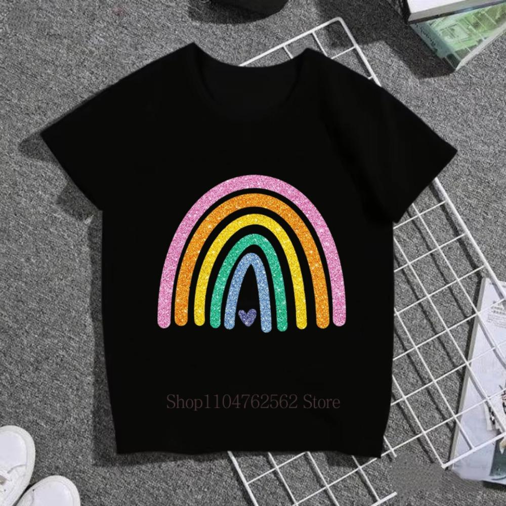

Rainbow Print T-shirts Girls Boys Summer Casual Fashion Cute Colorful Children Clothing O-Neck Short Sleeve Tops Kids T-shirts 110