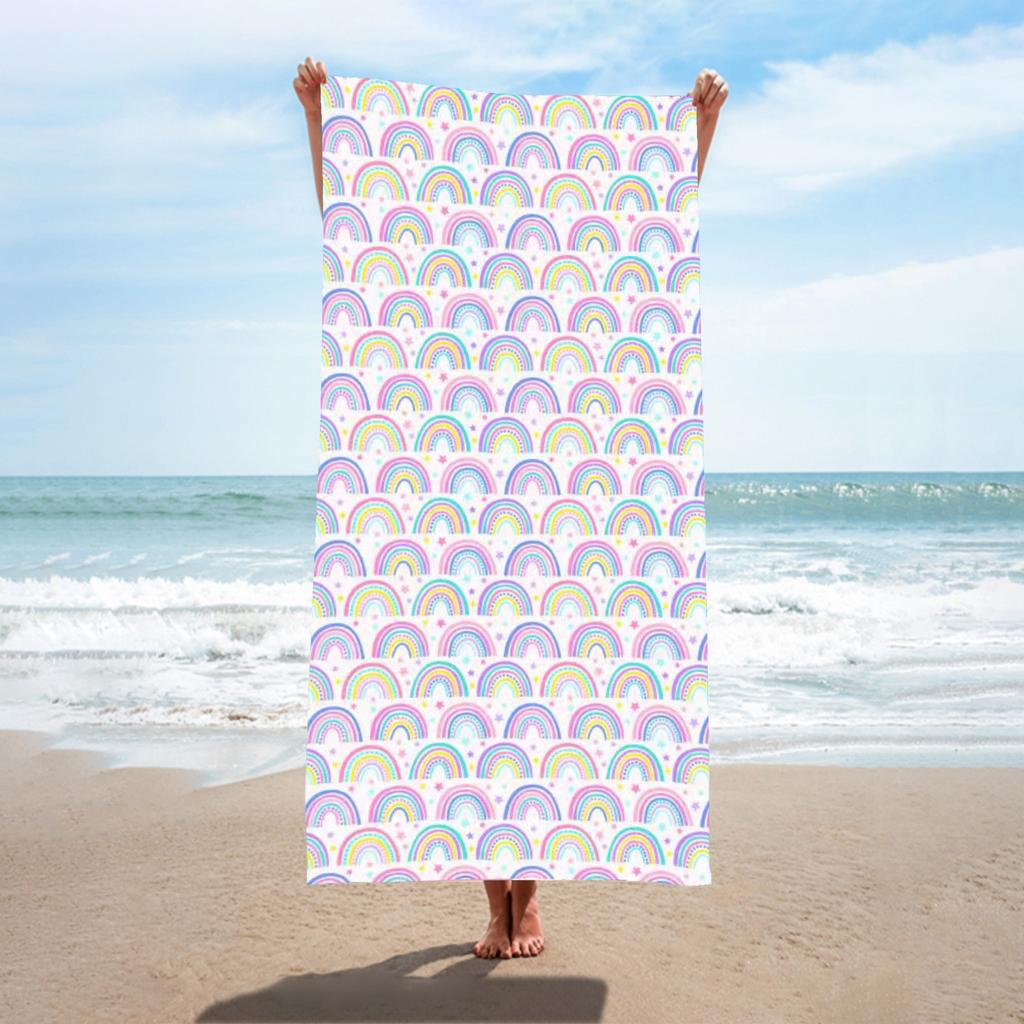 Colorful Vertical Striped Print Polyester Beach Towel Rainbow Quick Dry Bath Towel for Summer Swim Pool Vacation Sand Free
