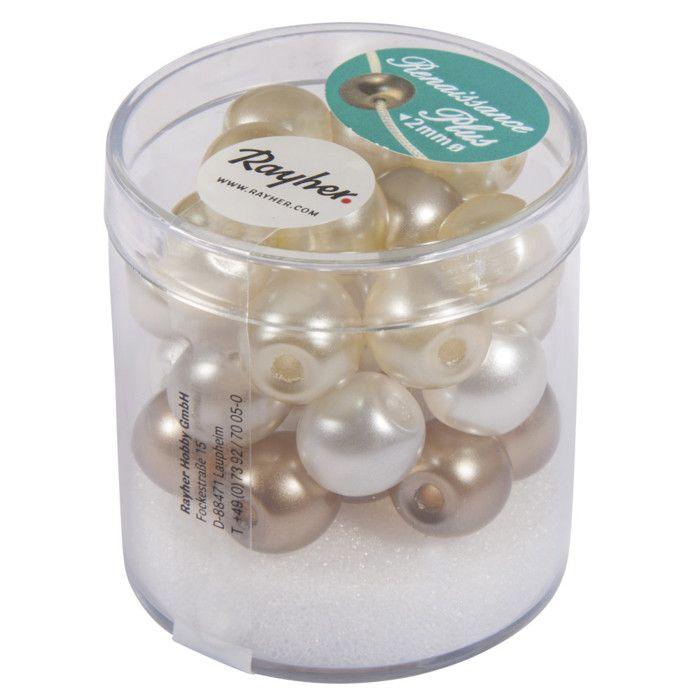 Perles en verre Grand trou Renaissance nacré Blanc et beige 10 mm 32 pièces