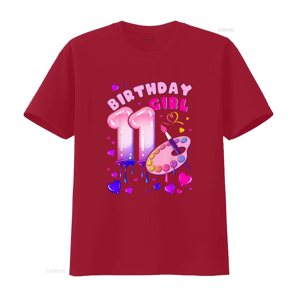 11th Birthday Girl 11 Years Painting Art Number T Shirt Vintage Versatile Soft Top For Everyday Wear Graphic Stretched