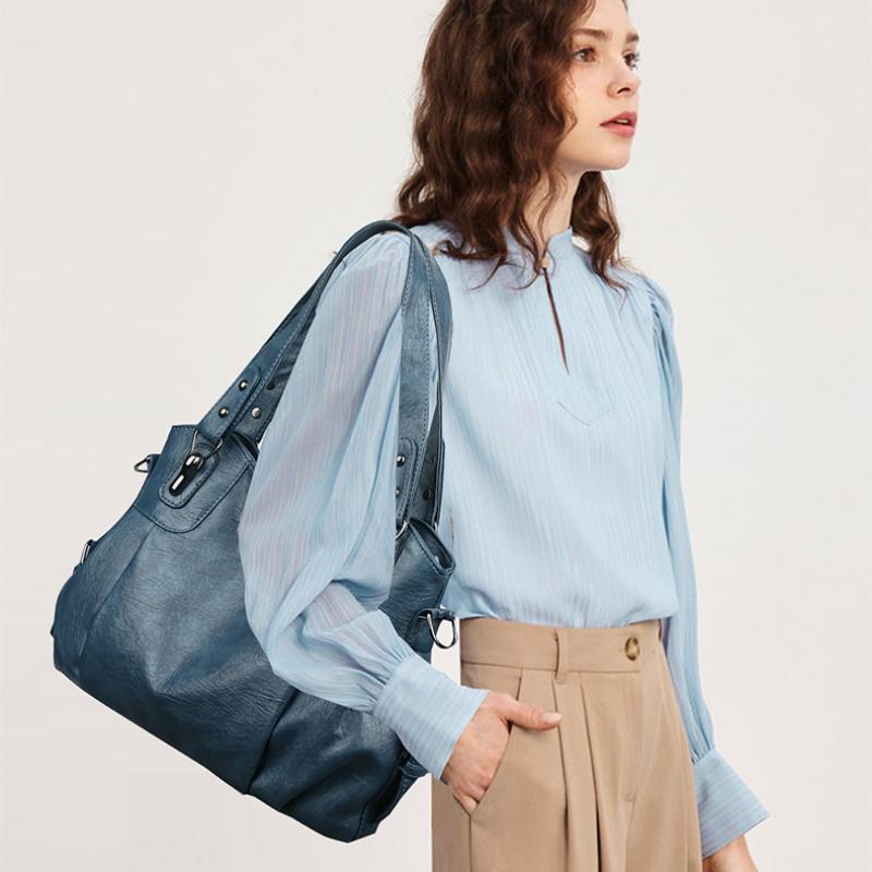 Large Capacity Black Brown Shoulder Bags For Women Large Shopper Bag Solid Color Soft Leather Crossbody Handbag Lady Travel Tote Bag